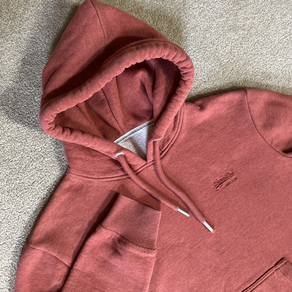 Superdry Hoodie Fleece Pullover M Kangaroo Pocket No Size Label-Embroidered